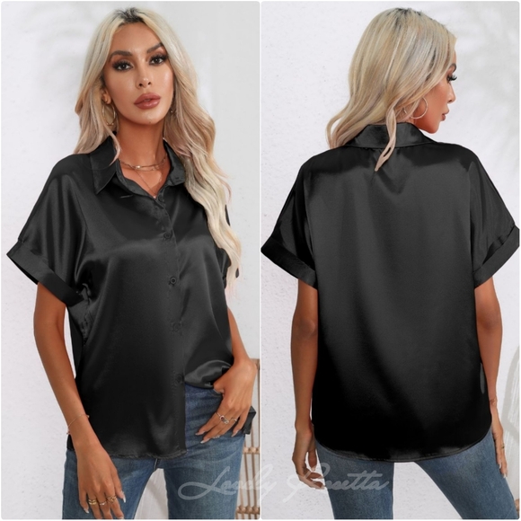 Classic Black Collared Neck Short Sleeve Shirt - Picture 6 of 11